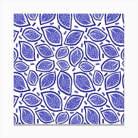 Navy Blue Scattered Leaves Polka Dot Canvas Print