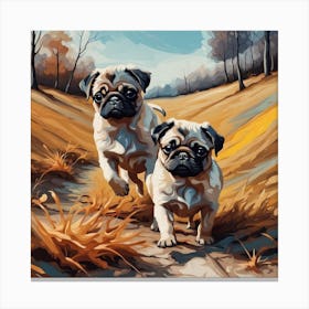 Two Pugs Running Canvas Print