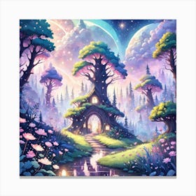 A Fantasy Forest With Twinkling Stars In Pastel Tone Square Composition 42 Canvas Print