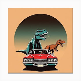 Dinosaurs And Car Canvas Print