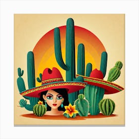 Mexican Girl With Cactus 5 Canvas Print