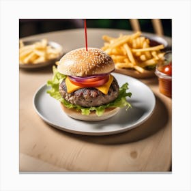Hamburger With Fries 1 Canvas Print
