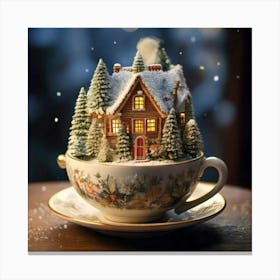 Firefly Charming Miniature Winter Cottage In A Cozy Cup 91797 (2) Canvas Print