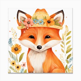 Floral Baby Fox Nursery Illustration (30) Canvas Print
