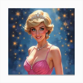 Elegant Princess Diana In A Watercolor Scene Of Shimmering Lights 1 Canvas Print