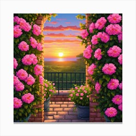 Pink Flowers Sunset Read Shade Flowers Blue Sky Beautiful Location Sunset View Wall 3 Canvas Print