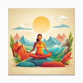 Yoga Woman In Lotus Position Art Painting Canvas Print