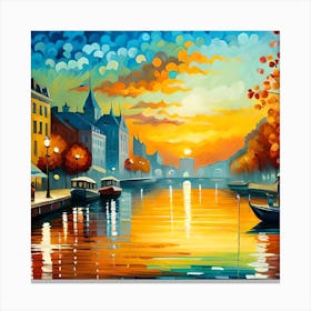 Sunset On The Canal Abstract Oil Paintings Canvas Print