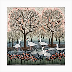 Swans In A Pond Canvas Print