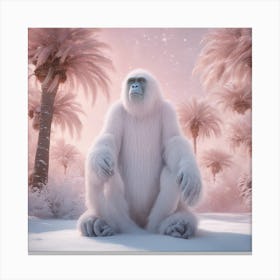 Digital Oil, Ape Wearing A Winter Coat, Whimsical And Imaginative, Soft Snowfall, Pastel Pinks, Blue (2) Canvas Print