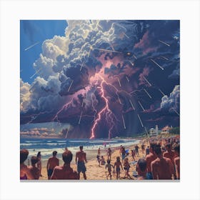 Lightning On The Beach Canvas Print