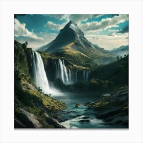 Waterfall In The Mountains 15 Canvas Print