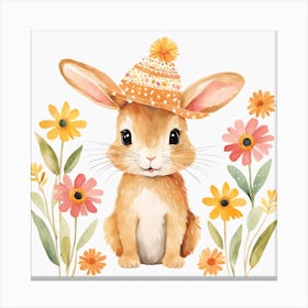 Floral Baby Rabbit Nursery Illustration (6) Canvas Print