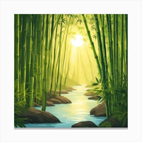 A Stream In A Bamboo Forest At Sun Rise Square Composition 216 Canvas Print