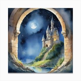 Watercolor Painting Of A Mystic Castle At A Lost Place 0 Canvas Print