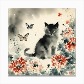 sumi-e black kitten Canvas Print