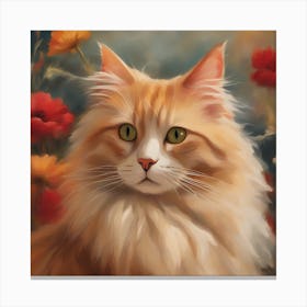 Orange Cat In Flowers Canvas Print