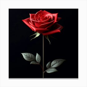 Red Rose On Black Background 1 Canvas Print