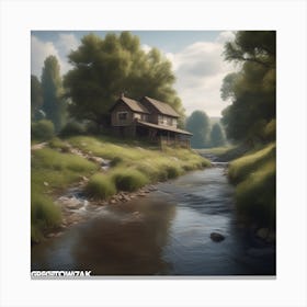 House By The Stream 2 Canvas Print