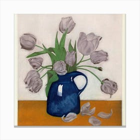 Tulips In A Blue Vase Canvas Print