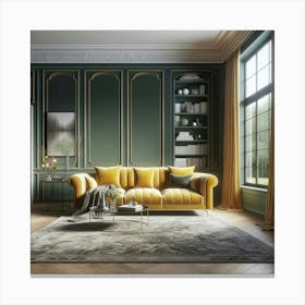 Living Room With Yellow Sofa Canvas Print