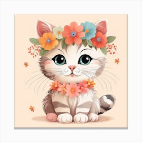 Floral Baby Cat Nursery Illustration (26) Canvas Print