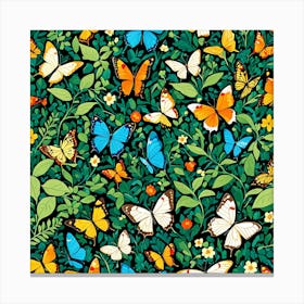 Butterflies In The Garden, A Butterfly Garden With Various Species art print 2 Canvas Print