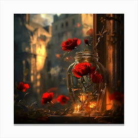 Roses In A Glass Jar Canvas Print