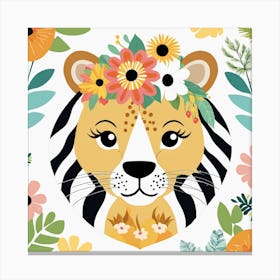 Floral Cute Baby Lion Nursery Illustration (3) 1 Canvas Print