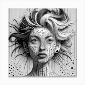 Black & White Abstract Woman With Spider Web Texture Canvas Print