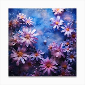 Purple Daisies On A Blue Background 1 Canvas Print