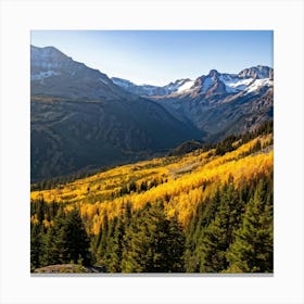 Alpine Landscape Bathed In The Warm Hues Of Autumn Vast Panoramic View Dominates The Scene Golden (1) Canvas Print