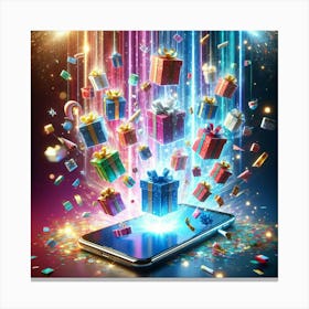 Presents On A Smartphone Canvas Print