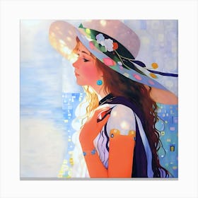 Girl With Flowered Hat Canvas Print