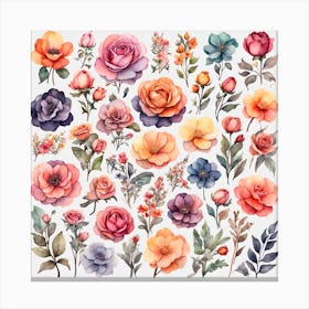 Watercolor Flowers Set Canvas Print