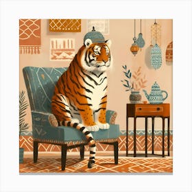 Tiger Sitting on Sofa in a Moroccan Living Room Canvas Print