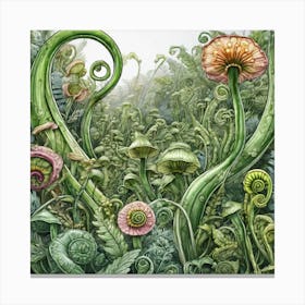 Ferns And Flowers Canvas Print