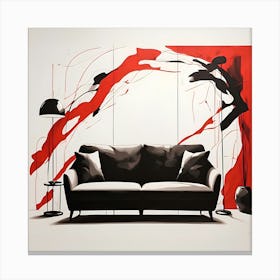 Modern Minimalist Abstract Sofa Art Red & Black Wall Decor Leinwandbild