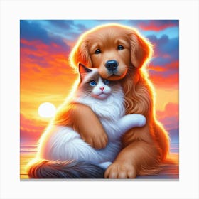 Golden Retriever And Cat 3 Canvas Print