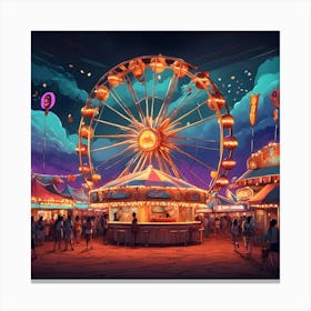 Amusement Park At Night 1 Canvas Print