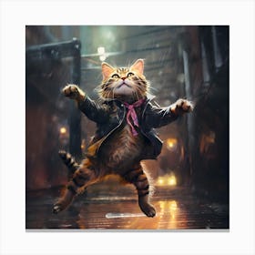 Joyful Cat Dancing In The Rain Canvas Print