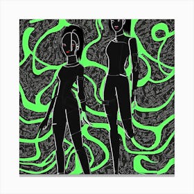 Two Women In Black And Green Canvas Print