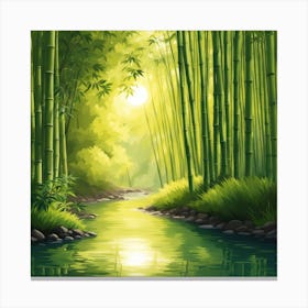 A Stream In A Bamboo Forest At Sun Rise Square Composition 318 Canvas Print