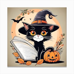 Cute Cat Halloween Pumpkin (24) Canvas Print