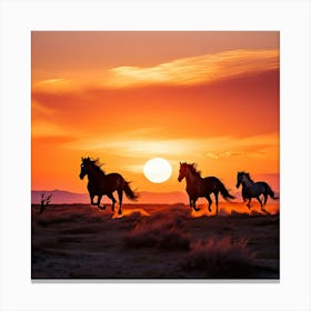 Horses Running At Sunset art print Canvas Print