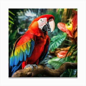 Colorful Parrot In The Jungle Canvas Print