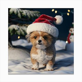 Dog In Santa Hat Canvas Print