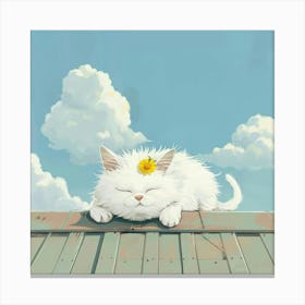 White Cat Sleeping On Roof Canvas Print