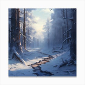 Winding Stream In Wintry Forest Canvas Print