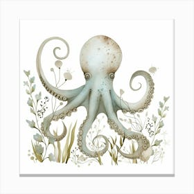 Storybook Style Octopus With Ocean Plants 5 Canvas Print